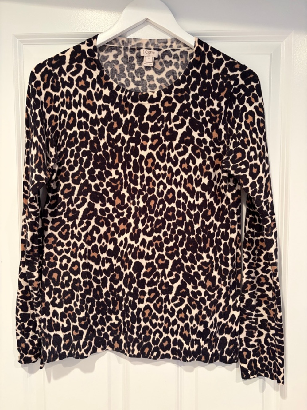 J. Crew Leopard Print Long Sleeve Crewneck Teddie Sweater - Med